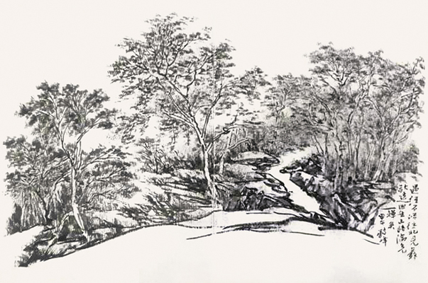 李毅峰焦墨写泰山图稿