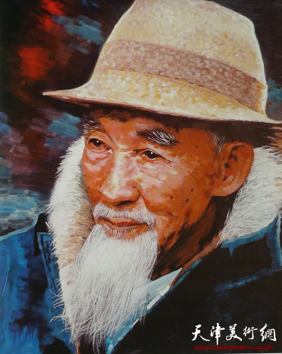 霍然油画作品《幸福的藏乡老人》
