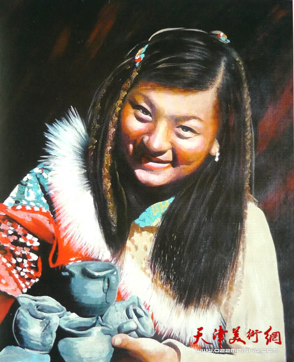 霍然油画作品《藏族姑娘》