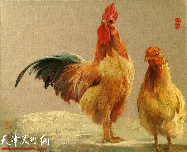 高建章系列生肖油画作品：《鸡》