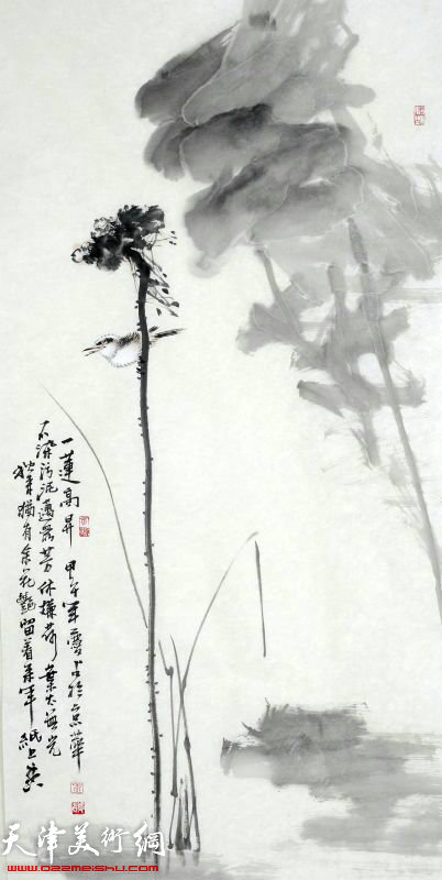 图为孟庆占参展的花鸟画作品。