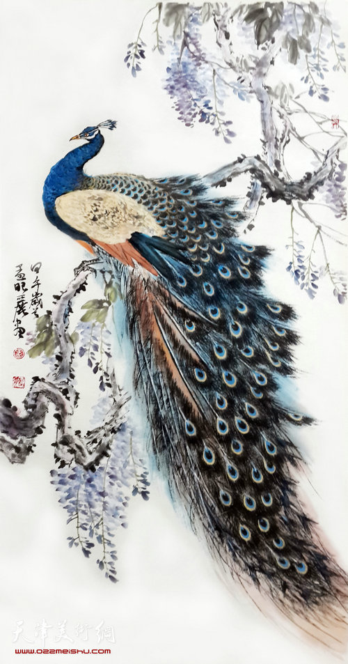 孟昭丽作品：紫藤孔雀