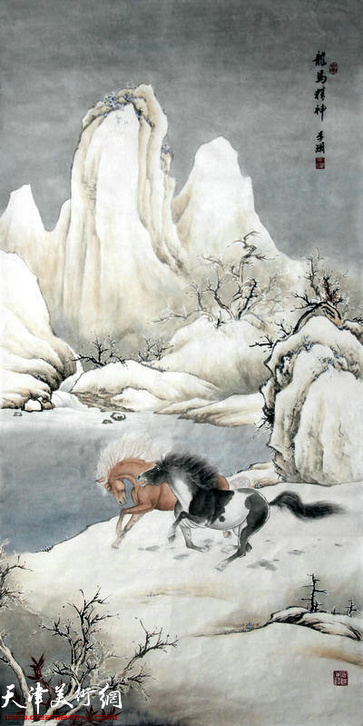 李澜2105雪景骏马图：龙马精神