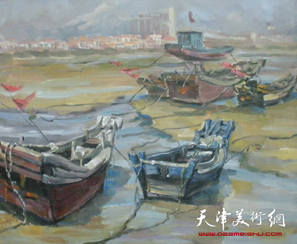 王绍棠作品《静静地银滩》油画