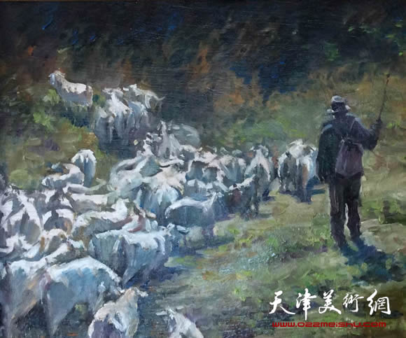 王绍棠作品《暮归》 油画