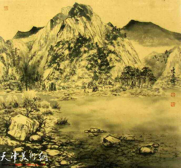 皮守东山水画