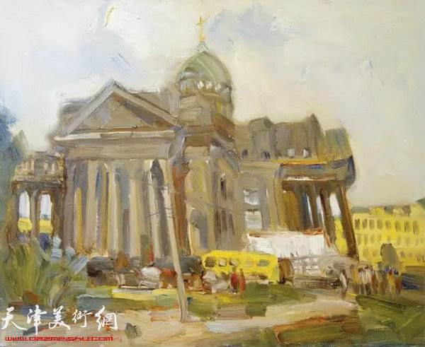 路家明作品：圣彼得堡街景写生 布面油画