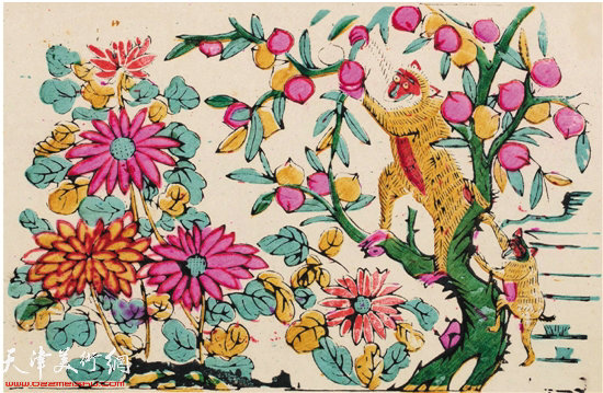 金猴献桃（中国美院版画系收藏） 年画 