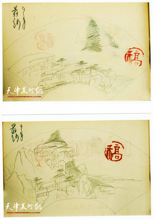 梁崎在病榻上用小学生练习本画的构图。