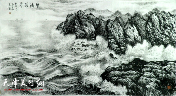 郭文伟海洋画代表作：《惊涛裂岸》