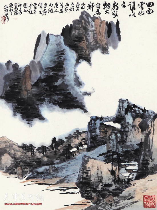 梁崎 云山烟雨 41×31cm