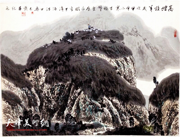 康永明山水画：高坡牧羊