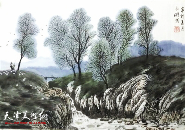 康永明山水画：溪流
