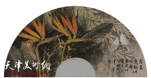 王惠民作品《碧丛双鹤伴鸣禽》