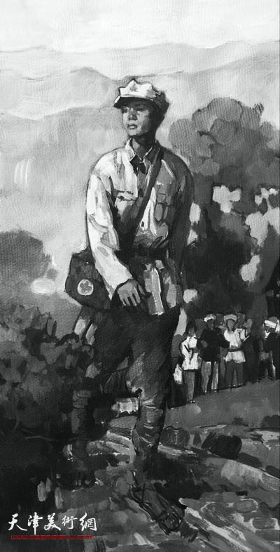 姜中立创作《红军医生龙思泉》草图。