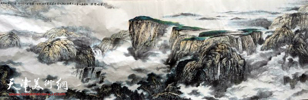 董振涛巨幅山水画作：《苍峰云瀑》