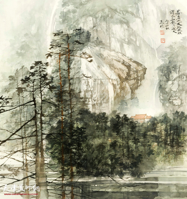 画家范权作品：《苍岩成文溪做理，清水如镜月近人》 71CMX68CM