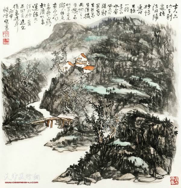 画家李毅峰作品：《溪山深处》 70CMX68CM