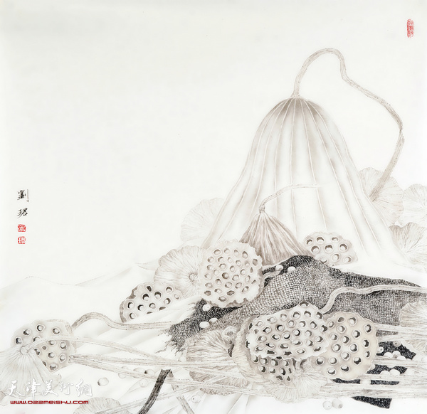 画家刘珺作品：《蓬连如意》 66CMX66CM