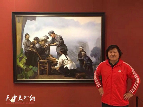 姜中立与他的油画《红军医生龙思泉》 