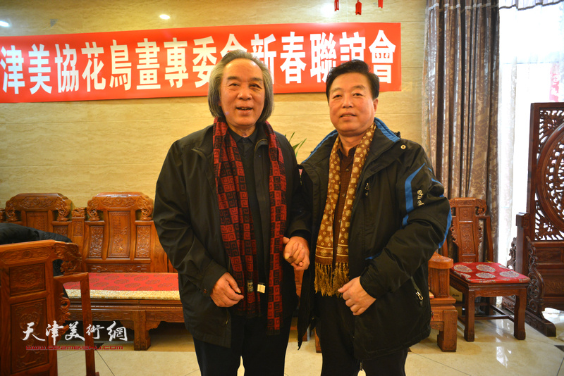 霍春阳、杨建国在天津美协花鸟画专委会新春联谊会上。