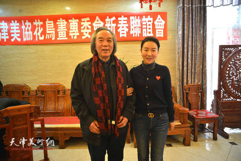 霍春阳、刘芳在天津美协花鸟画专委会新春联谊会上。