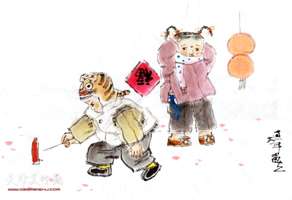 卢东昇画他的儿童情景《过大年》