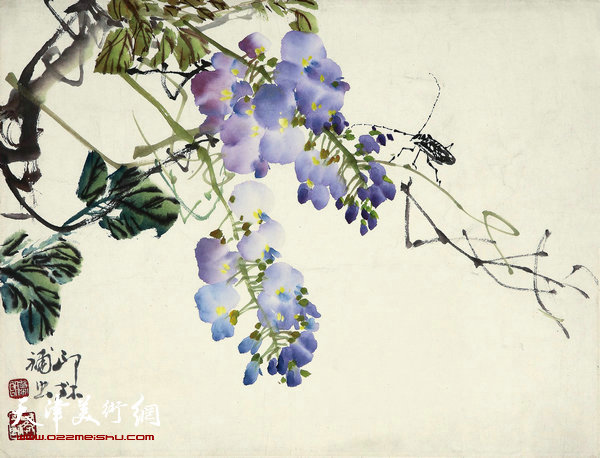 珍藏四季5号拍品：《紫藤》 萧朗 34×45cm 起拍价：18000元