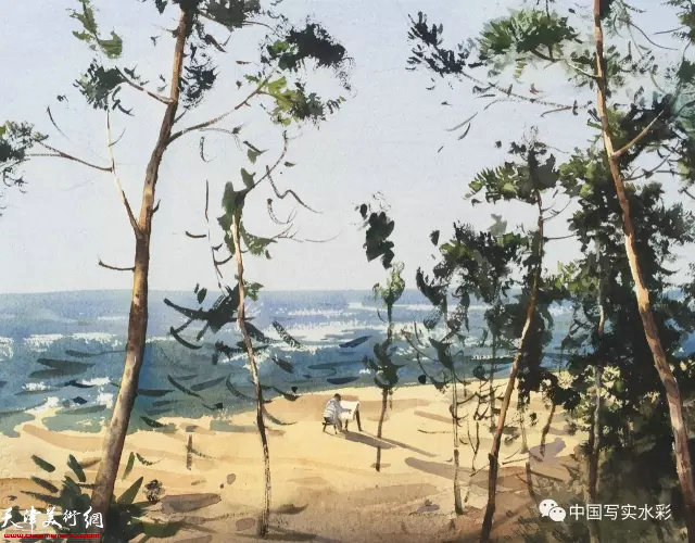 董克诚作品：海边写生的高教授