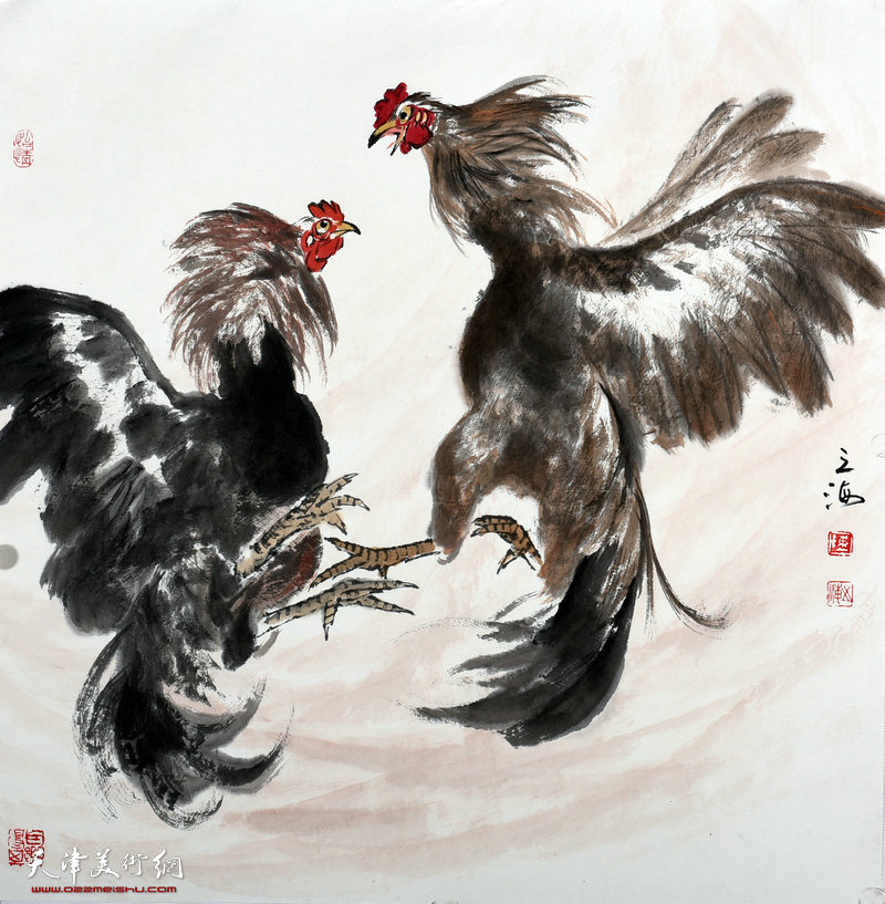 天津著名画家陈之海写意画鸡作品欣赏