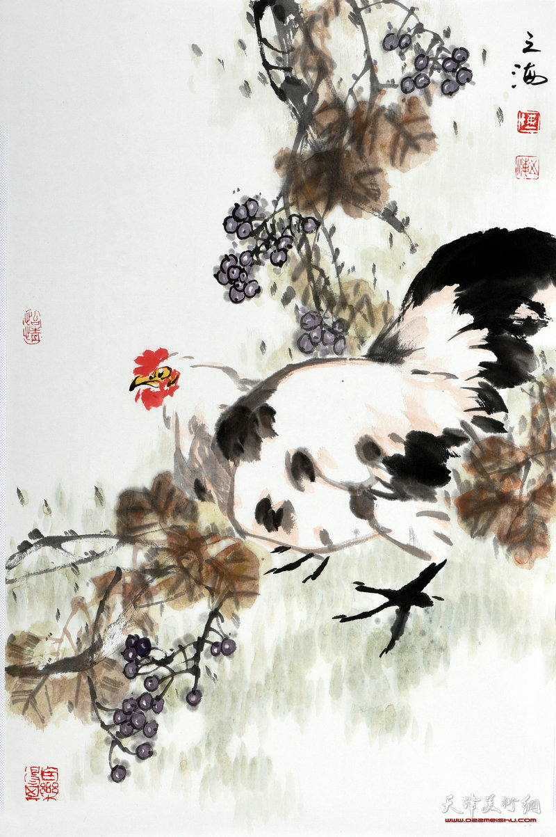 天津著名画家陈之海写意画鸡作品欣赏 |中国画|天津网