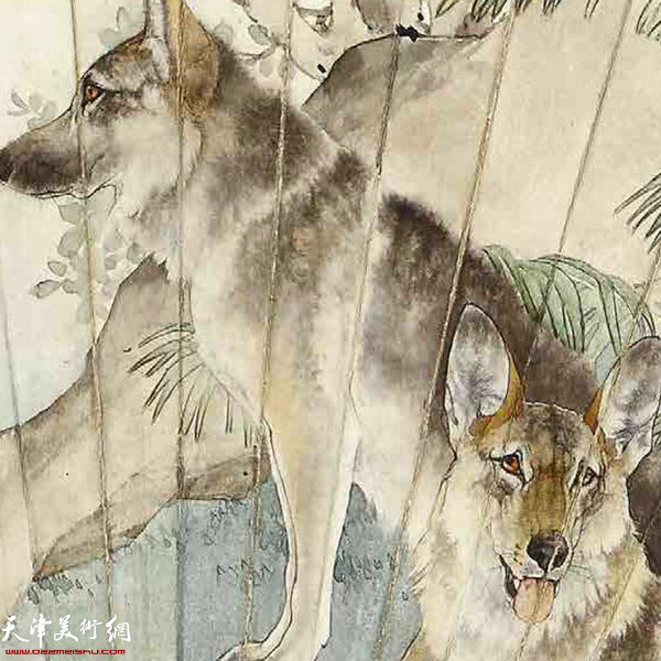 105号拍品：刘奎龄《双犬图》局部 19×55cm