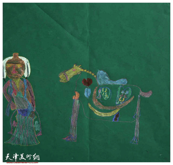 图为展出的儿童珠光画作品