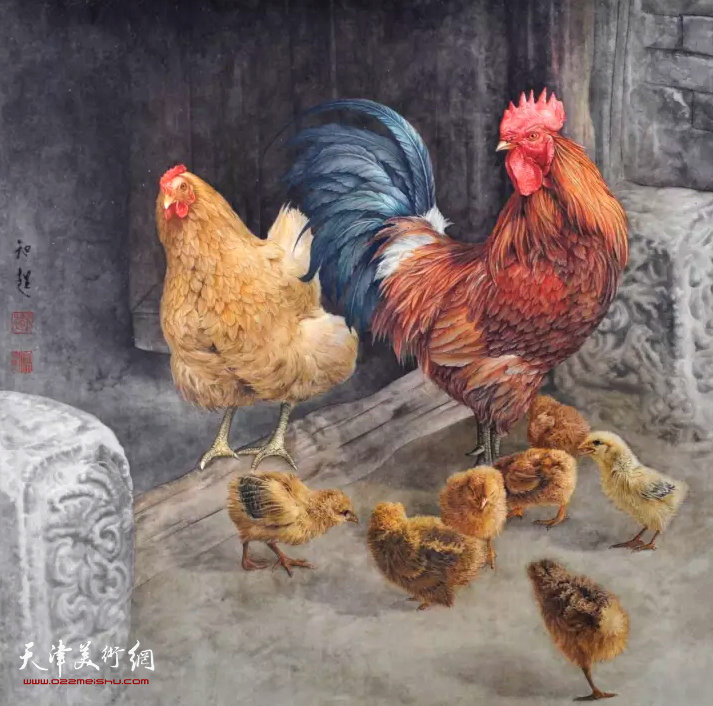 李知超《五伦祥瑞》国画 60×60cm