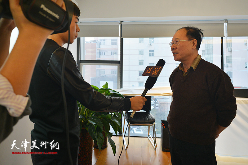 庞黎明在活动现场接受北京湖社官网采访。