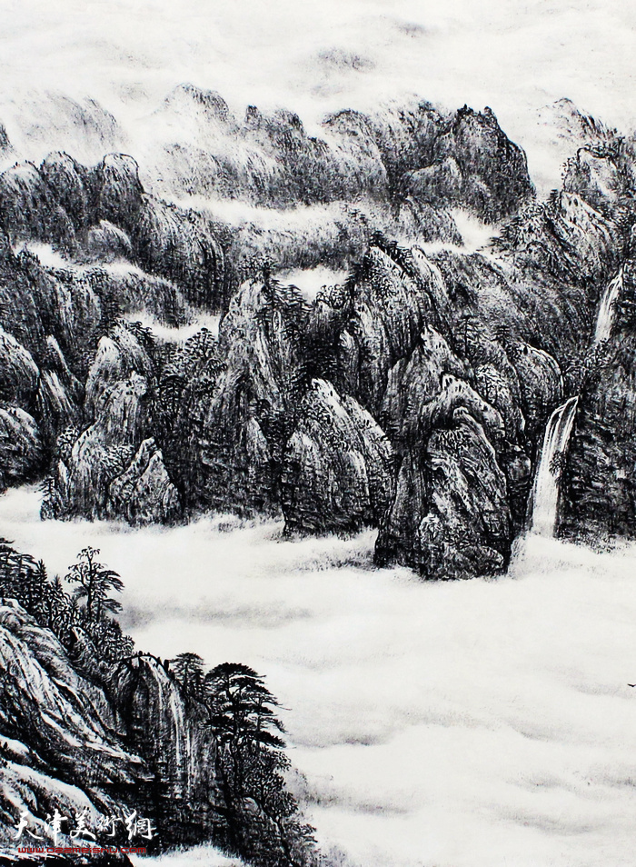 《万壑松风》（360x145cm）焦墨局部之一 焦俊华、郭文伟合作