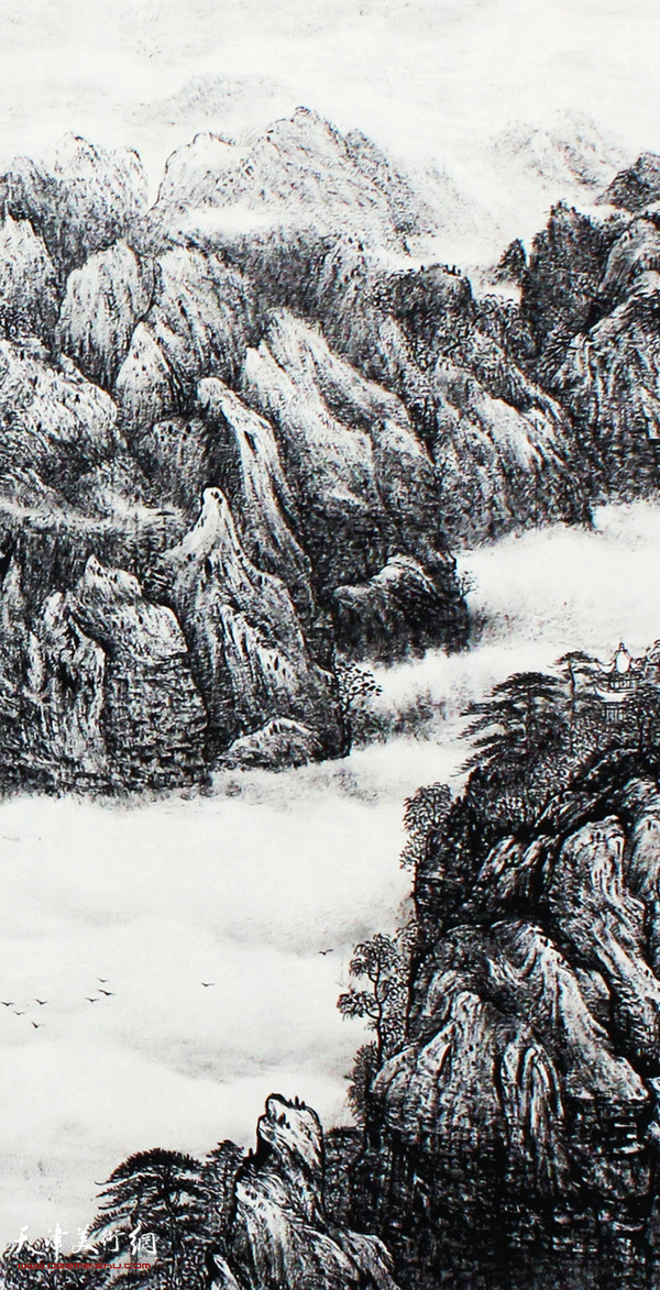 《万壑松风》（360x145cm）焦墨局部之三 焦俊华、郭文伟合作
