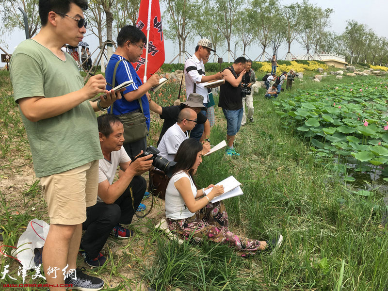 天津城市画派走进东丽采风活动在东丽湖自然艺苑区写生