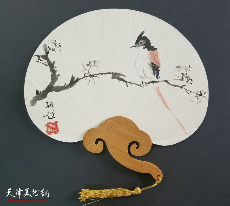 白梅小鸟如意扇