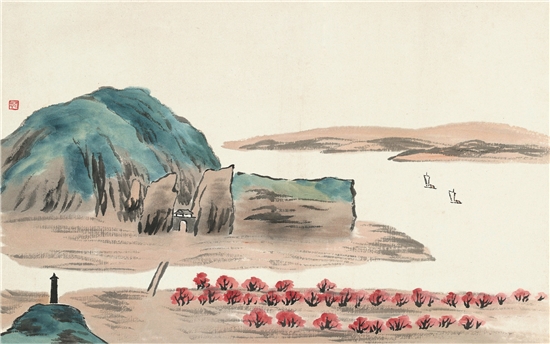 齐白石 借山图之十六 30×48cm 纸本设色 1910年 北京画院藏