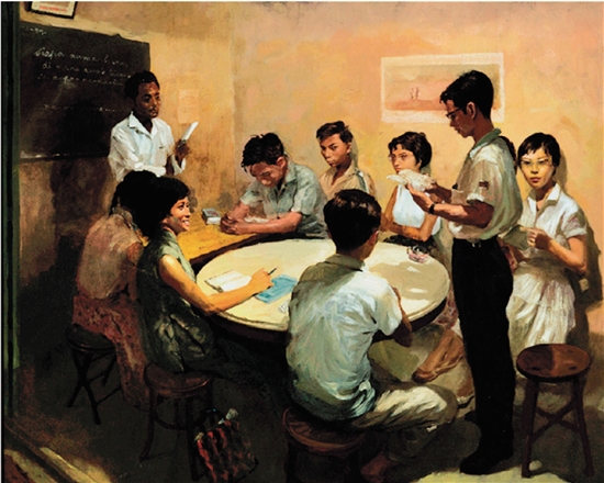 蔡明智　国语课　112×153cm　布面油画　1959年 新加坡国家美术馆收藏