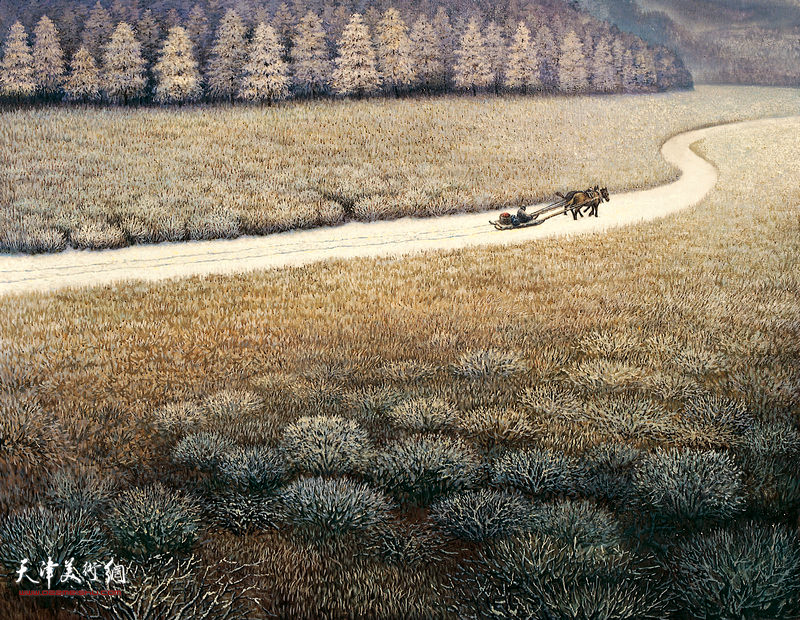 山野音符    200cm×139.5cm  2004年  Horse Sleigh in Silent Mountains（2004）
