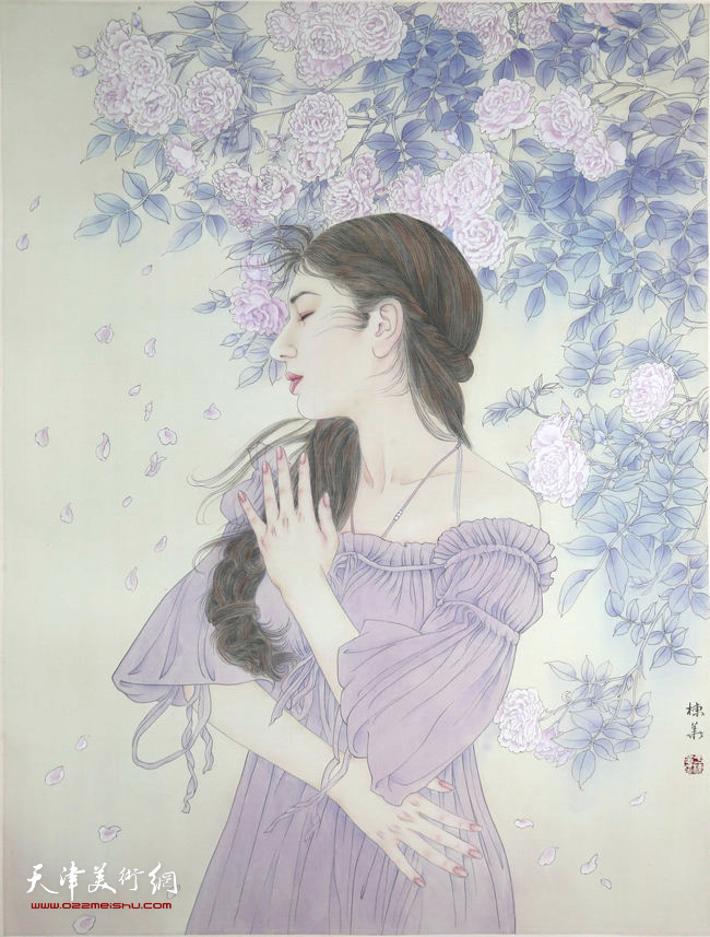 于栋华作品：《花间梦》（一） 2017年 70x90cm 日本绢