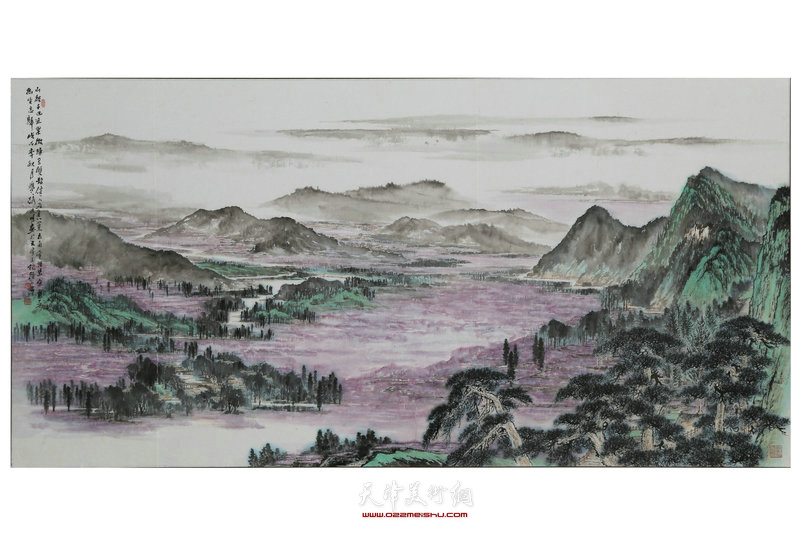 路洪明《鹊山俯视》中国画 122CMX244CM，2018年