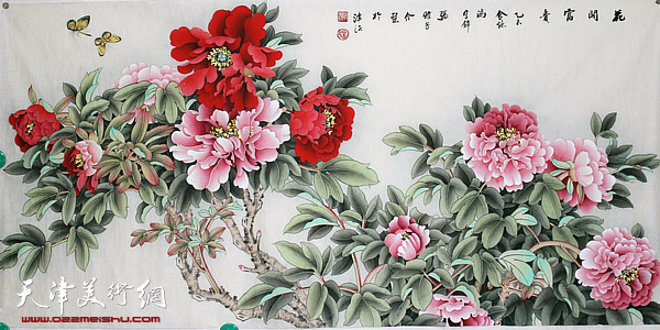 张雅芳 《牡丹》68x136cm  2017年