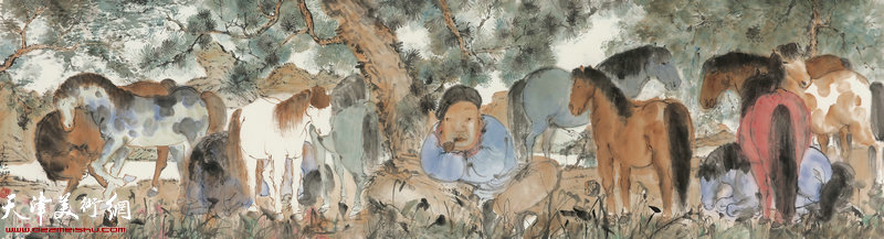 牧马图 48×181cm 纸本水墨 2019