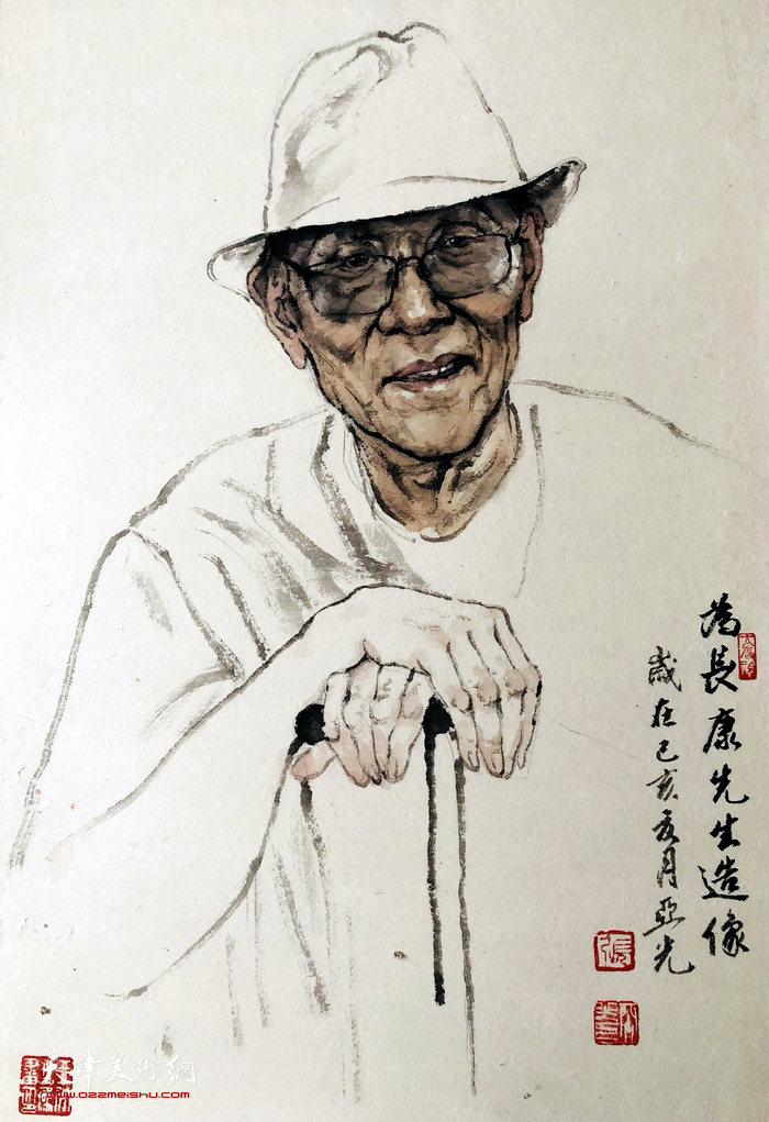 著名人物画家张亚光作品：《为长康先生造像》。