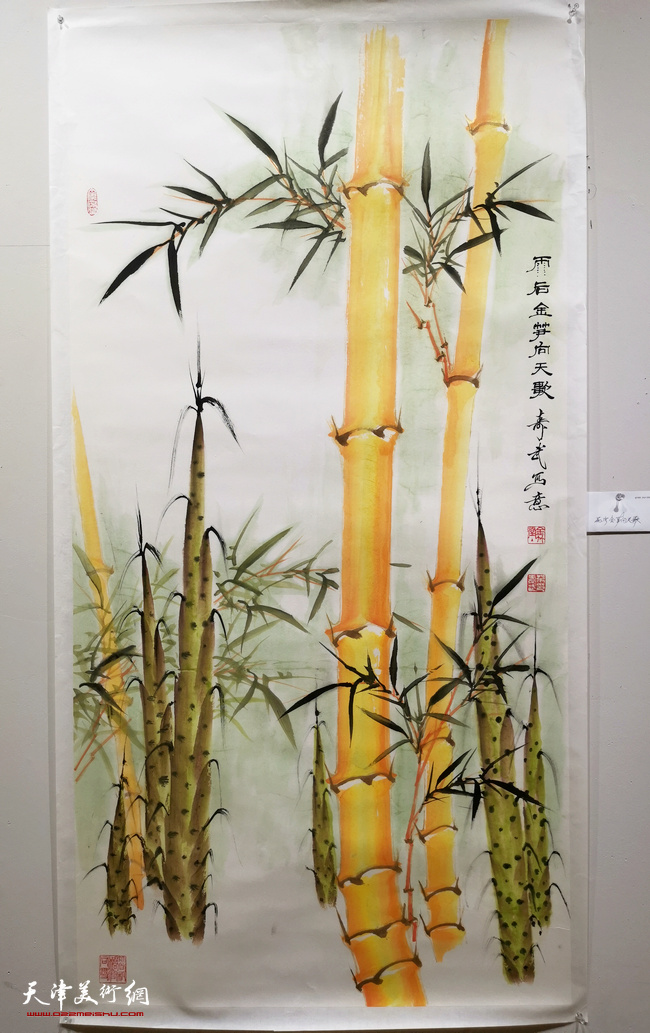“金辉玉润一一柴寿武金竹国画特展”展出的部分作品。