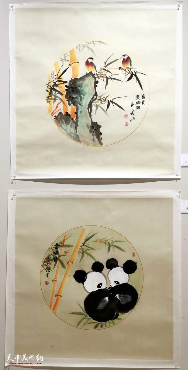 “金辉玉润一一柴寿武金竹国画特展”展出的部分作品。