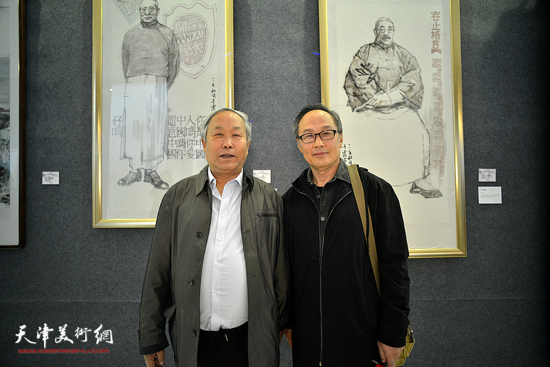 唐云来、陈福春在画展现场。